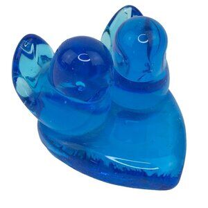 Vintage 1993 Signed Leo Ward Glass Double Blue Bird of Happiness Love Figurine